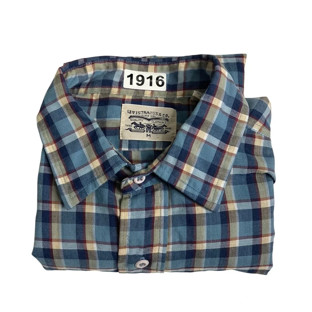 Vintage 80s‎ 90s Levi's Shirt Mens M Plaid Flap Pocket Button Western Rockabilly